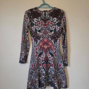 Floral Birds Long Sleeve Dress Knit